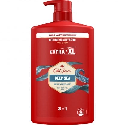 Old Spice Deep Sea 3 in 1 Shower Gel & Shampoo Ανδρικό Αφρόλουτρο - Σαμπουάν με Άρωμα Μεγάλης Διάρκειας Θαλάσσιας Αύρας με Ανθισμένα Λουλούδια & Κίτρο, με Αντλία 1L