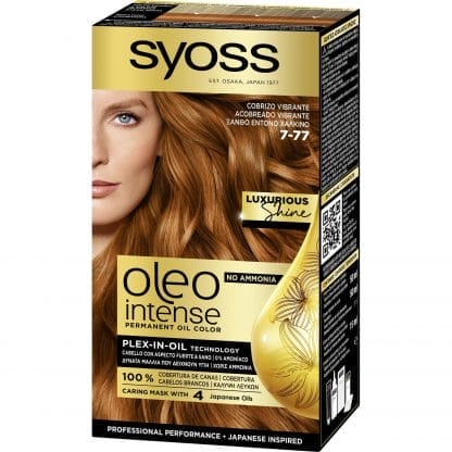 Syoss Oleo Intense Permanent Oil Hair Color Kit Επαγγελματική Μόνιμη Βαφή Μαλλιών για Εξαιρετική Κάλυψη & Έντονο Χρώμα που Διαρκεί, Χωρίς Αμμωνία 1 Τεμάχιο - 7-77 Ξανθό Έντονο Χάλκινο