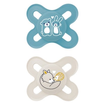 Mam Original Start Silicone Soother 0-2m Κωδ 125SBc Μικρή & Ελαφριά Ορθοδοντική Πιπίλα Σιλικόνης με Θήκη Μεταφοράς 2 Τεμάχια - Μπλε / Γκρι