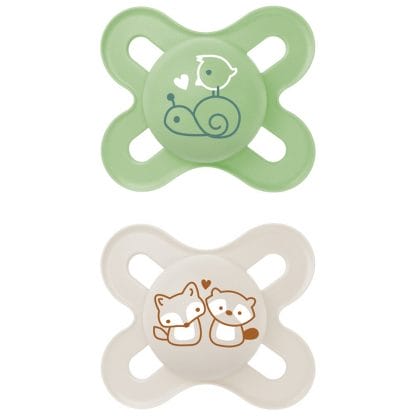 Mam Original Start Silicone Soother 0-2m Κωδ 125SBc Μικρή & Ελαφριά Ορθοδοντική Πιπίλα Σιλικόνης με Θήκη Μεταφοράς 2 Τεμάχια - Πράσινο / Γκρι