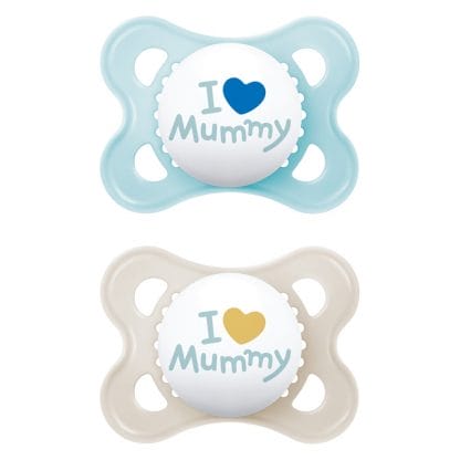 Mam Original Ι Love Daddy Silicone Soother 2-6m Ορθοδοντική Πιπίλα με Θηλή Σιλικόνης Φιλική προς το Δερματάκι του Μωρού με Πρακτική Θήκη Μεταφοράς 2 Τεμάχια, Κωδ 115SB2c - Γκρι / Γαλάζιο