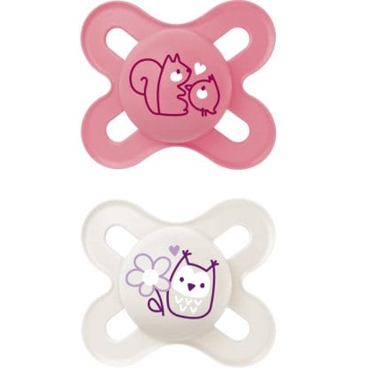 Mam Original Start Silicone Soother 0-2m Μικρή & Ελαφριά Ορθοδοντική Πιπίλα Σιλικόνης με Θήκη Μεταφοράς 2 Τεμάχια, Κωδ 125SGc - Ροζ / Κρεμ