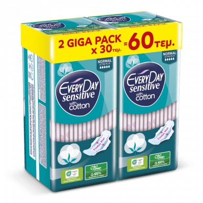 Σερβιέτες EveryDay Sensitive Cotton NORMAL Ultra Plus Center Plus 60τεμ(2*30)