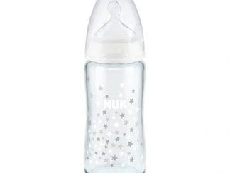 NUK First Choice Plus Glass Γυάλινο Μπιμπερό Με Θηλή Σιλικόνης & Δείκτη Ελέγχου Θερμοκρασίας 0-6m 240ml - Ασπρο