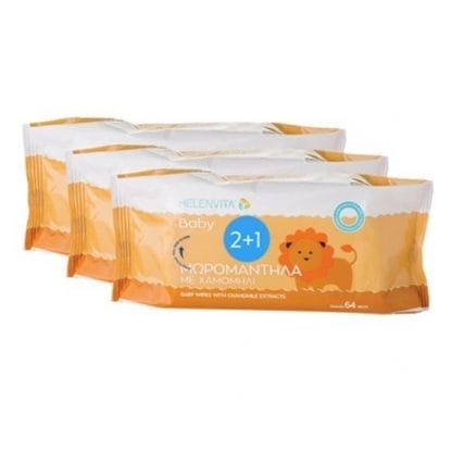 HELENVITA Baby Wipes Πακέτο Προσφοράς Mωρομάντηλα με Εκχύλισμα Χαμομηλιού 2+1 Δώρο 3x64τεμ