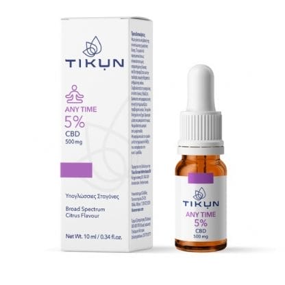 TIKUN Any Time 5% CBD 500mg Υπογλώσσιες Σταγόνες Κάνναβης 10ml