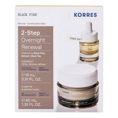 KORRES Black Pine 2-Step Overnight Renewal Plump-Up Sleeping Facial Κρέμα Νύχτας 40ml & Black Pine Overnight Total Revival Serum 15ml