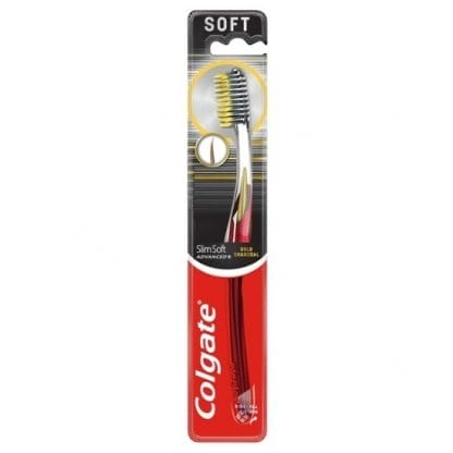 COLGATE Slim Soft Advanced Gold Charcoal Toothbrush Soft Οδοντόβουρτσα Μαλακή 1 Τεμάχιο