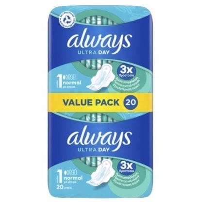 ALWAYS Ultra Day Value Pack Μέγεθος 1 Σερβιέτες Με Φτερά 20 Τεμάχια