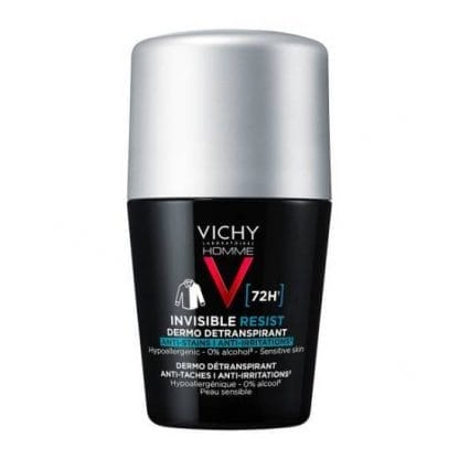 VICHY Homme Invisible Resist 72H Ανδρικό Αποσμητικό Roll-On Κατά Των Σημαδιών & Της Έντονης Εφίδρωσης 50ml