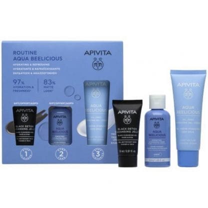 APIVITA Aqua Beelicious Ενυδατική Κρέμα Ελαφριάς Υφής 40ml & Αqua Beelicious Ενυδατικό Τόνερ 50ml & Black Dettox Gel Καθαρισμού 15ml