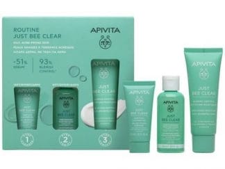 APIVITA Just Bee Clear Cleanser Gel 15ml & Pore Minimizing Purifying Lotion 50ml & Blemish Control Moisturizer 40ml