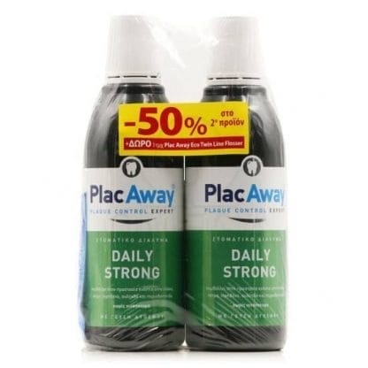 PLAC AWAY Daily Strong Δυνατό Στοματικό Διάλυμα Με Δροσερή Γεύση Δυόσμου 2x500ml